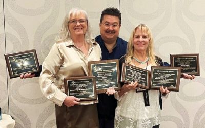 Staff of the Roswell Daily Record won numerous awards at the New Mexico Press Association’s 2024 Newspaper Contest. Pictured left to right: Co-publisher SaraLei Fajardo, creative and operations manager Aric Loomis, co-publisher Barbara Beck.
