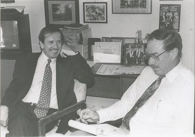 In this undated picture, then-Congressman Sonny Bono, left, is interviewed by Charles Freeman.