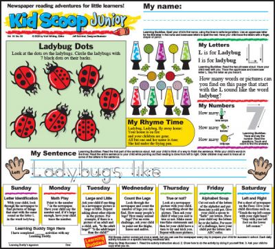 Publish Kid Scoop Junior, a half-page weekly feature with fun reading and math activities for the whole week. Take a look!