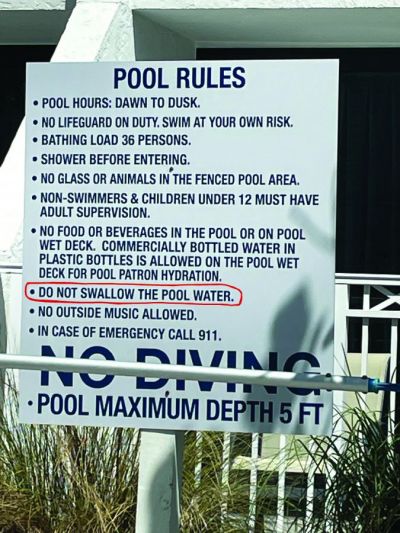 Anyone who has been in a public pool knows some of the things that happen in that pool. So common sense tells you not to drink the pool water!
